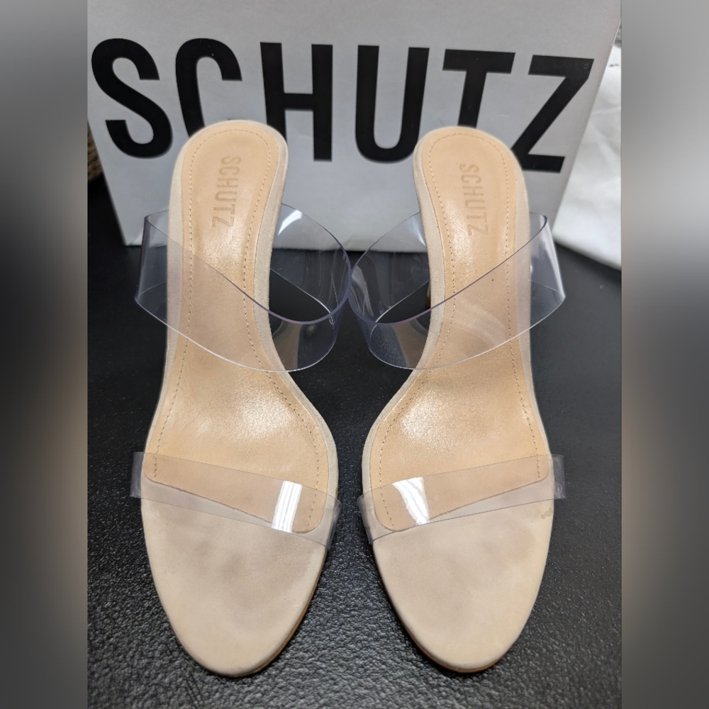 SCHUTZ Women's Clear Strap Heels - Beige